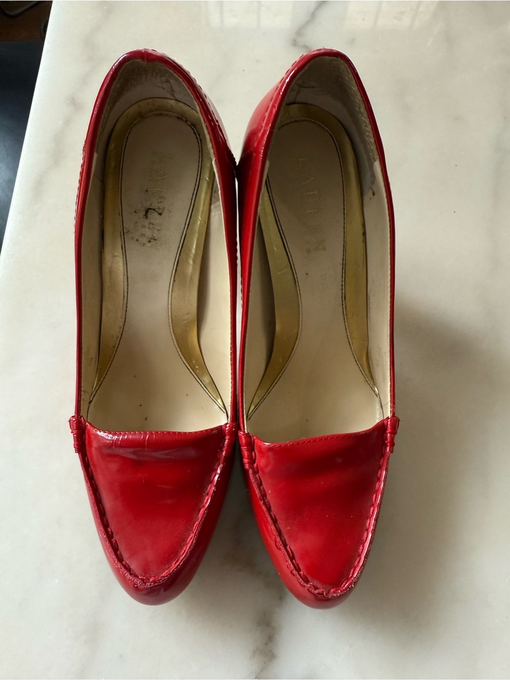 Ralph Lauren Red Patent Leather Pointed Toe Pumps